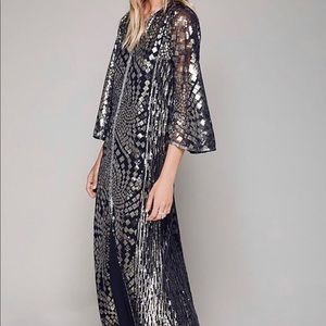 Free people Anna sui sequin maxi black silve &gold